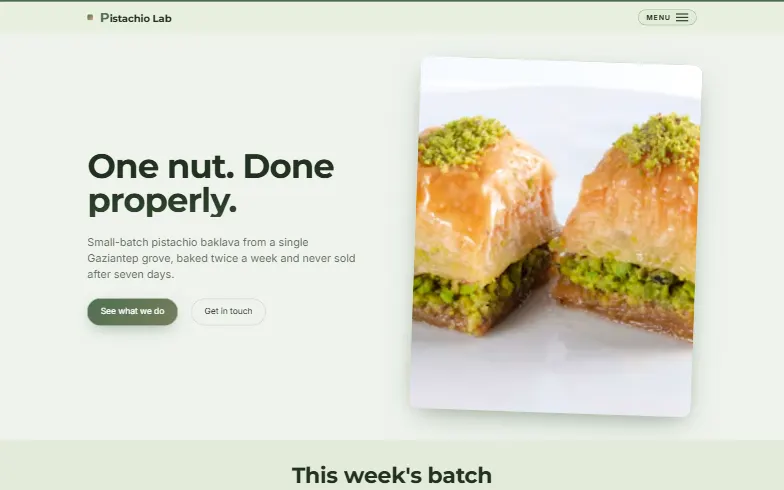 The home page of the Pistachio Lab template