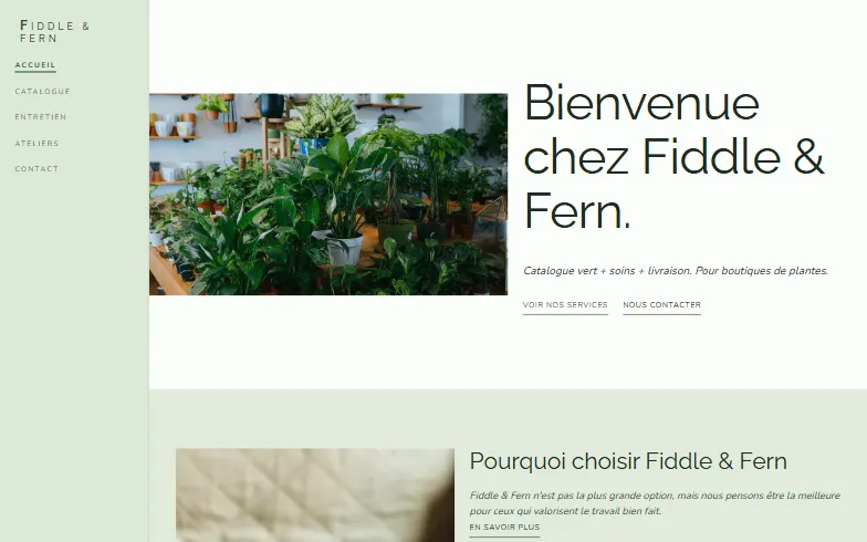 La page d’accueil du modèle Boutique de Plantes
