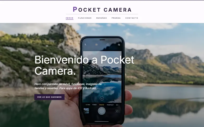 La página de inicio de la plantilla App Móvil