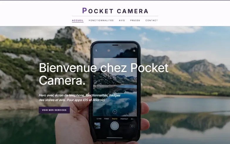 La page d’accueil du modèle Application Mobile