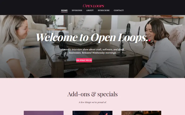 The home page of the Podcast template