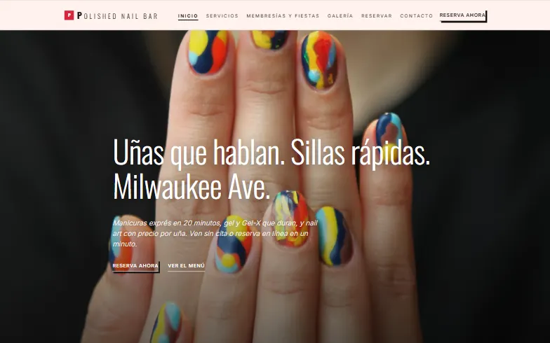 La página de inicio de la plantilla Polished Nail Bar