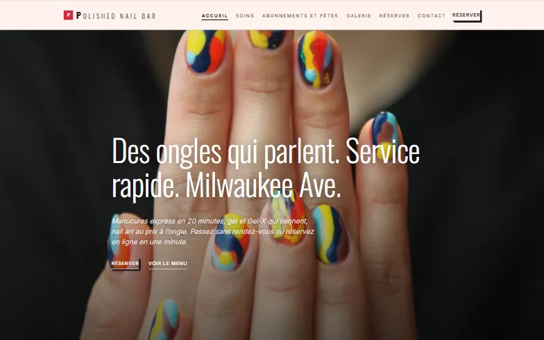 La page d’accueil du modèle Polished Nail Bar