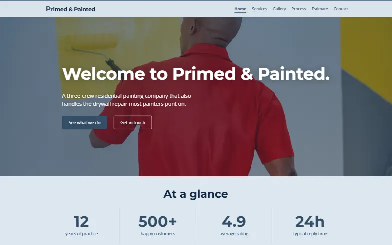 The home page of the Primed & Painted template