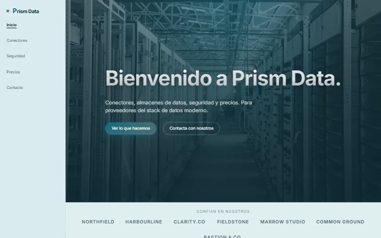 La página de inicio de la plantilla Plataforma de Datos