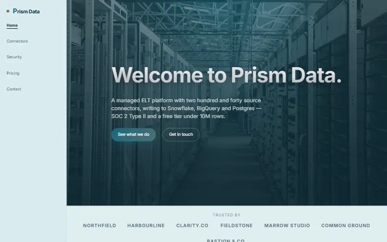 The home page of the Data Platform template