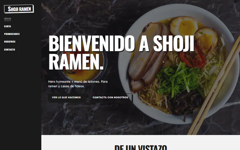La página de inicio de la plantilla Ramen Moderno
