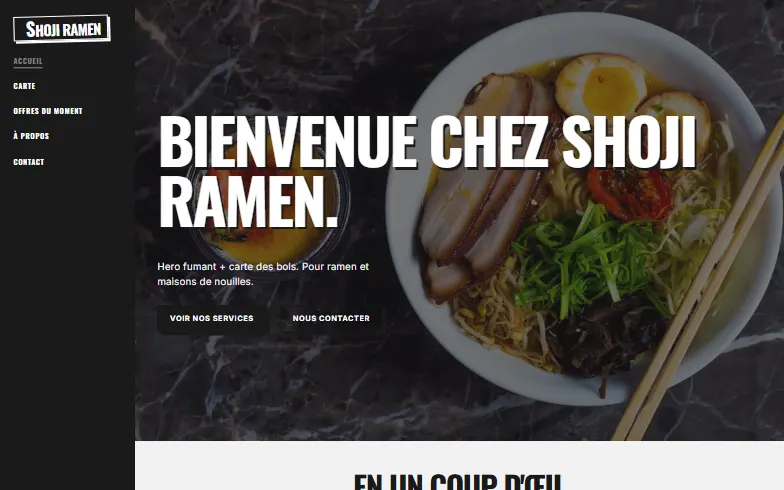 La page d’accueil du modèle Ramen Moderne