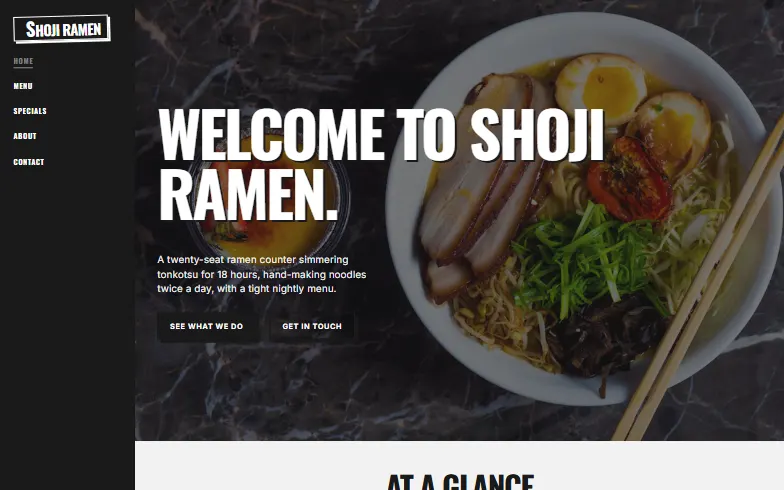 The home page of the Modern Ramen Shop template