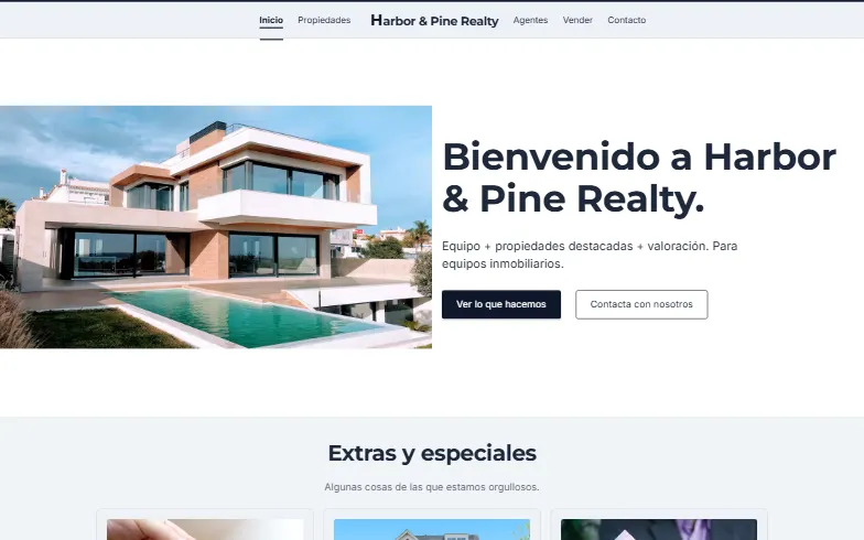 La página de inicio de la plantilla Equipo Inmobiliario
