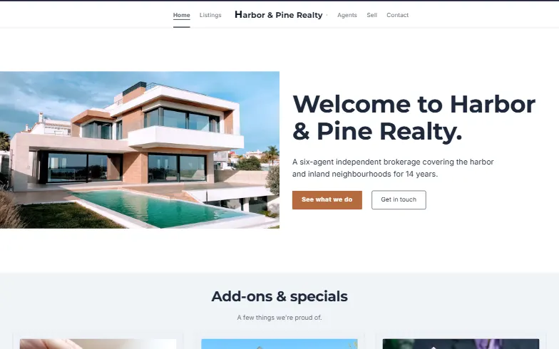 The home page of the Real Estate Team template