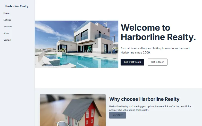 The home page of the Realty template