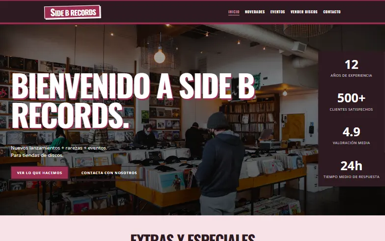 La página de inicio de la plantilla Tienda de Discos