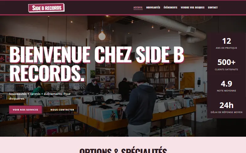 La page d’accueil du modèle Disquaire