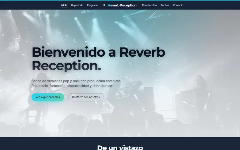 La página de inicio de la plantilla Reverb Reception