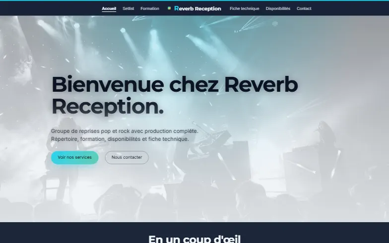 La page d’accueil du modèle Reverb Reception