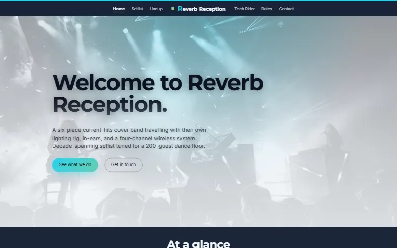 The home page of the Reverb Reception template