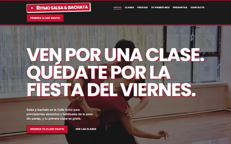 La página de inicio de la plantilla Ritmo Salsa & Bachata
