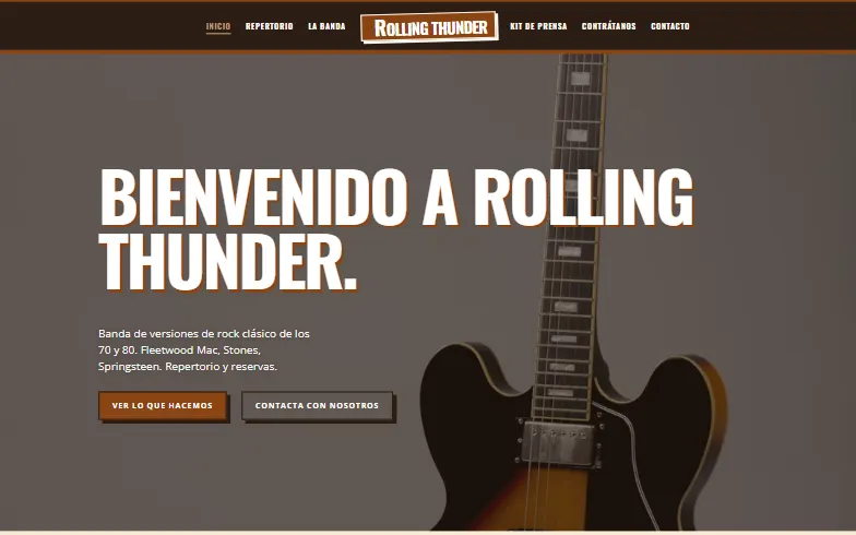 La página de inicio de la plantilla Rolling Thunder
