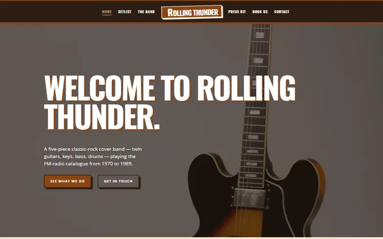 The home page of the Rolling Thunder template