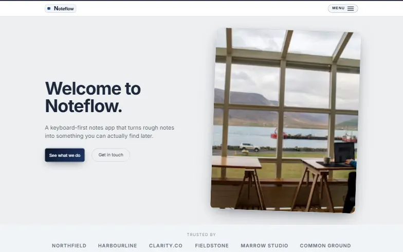 The home page of the SaaS Landing template