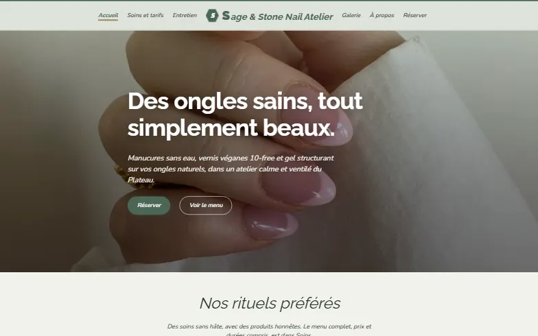 La page d’accueil du modèle Sage & Stone Nail Atelier