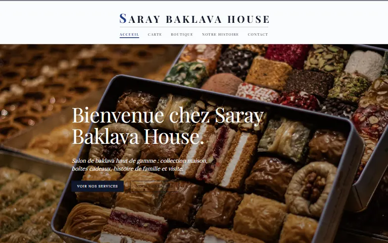 La page d’accueil du modèle Pâtisserie Saray
