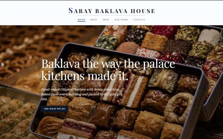 The home page of the Saray Patisserie template