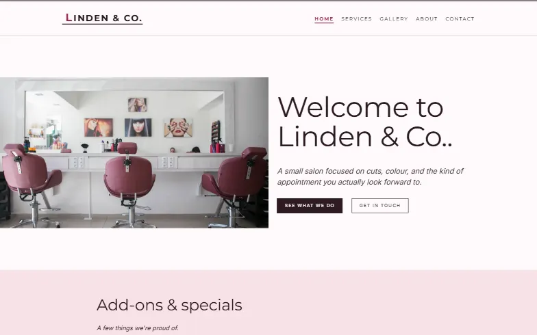 The home page of the Appointment-based template