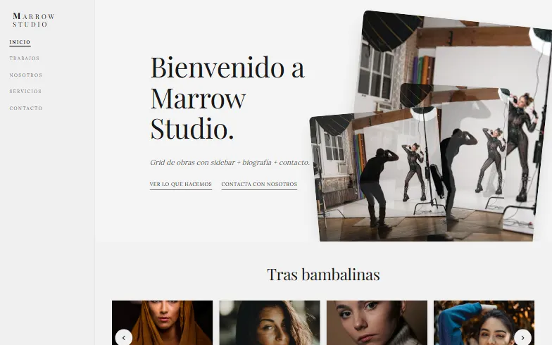 La página de inicio de la plantilla Portfolio Sidebar