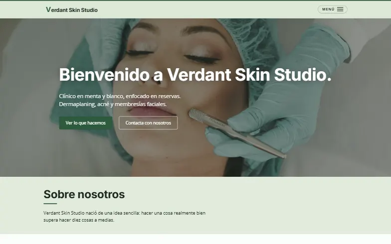 La página de inicio de la plantilla Spa de Cuidado Facial