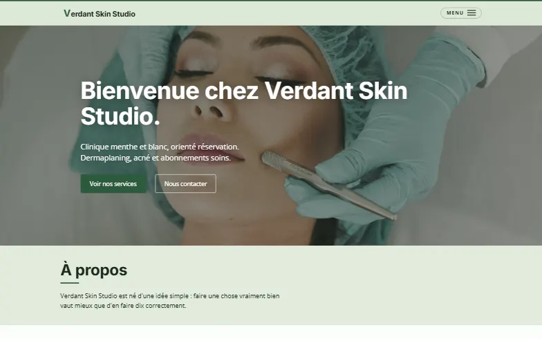 La page d’accueil du modèle Spa Soins du Visage