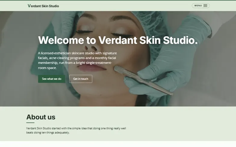 The home page of the Skincare & Facial Spa template