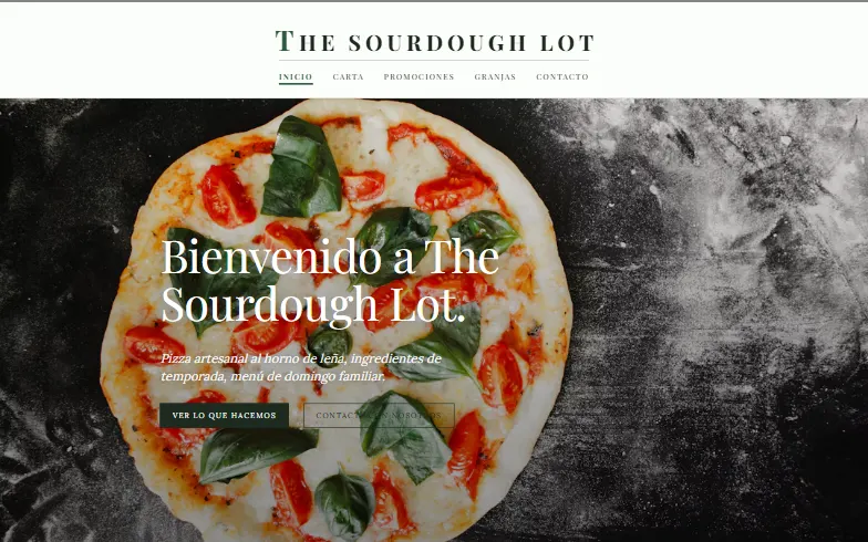 La página de inicio de la plantilla Taller de Pizza con Masa Madre
