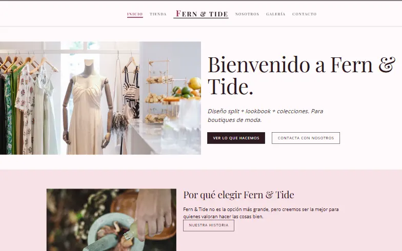 La página de inicio de la plantilla Boutique Split
