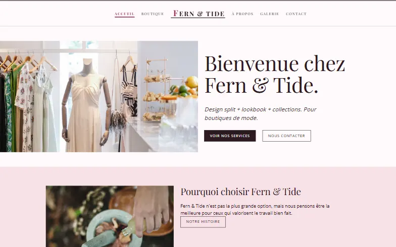La page d’accueil du modèle Boutique Split