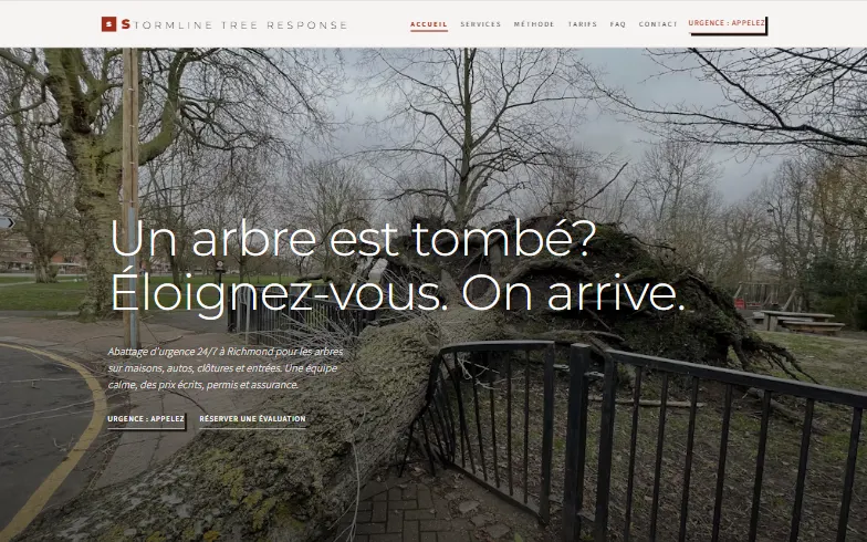 La page d’accueil du modèle Stormline Tree Response