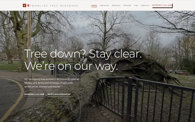 The home page of the Stormline Tree Response template