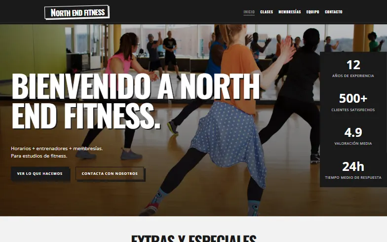 La página de inicio de la plantilla Estudio Fitness
