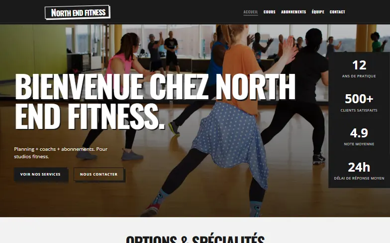 La page d’accueil du modèle Studio Fitness