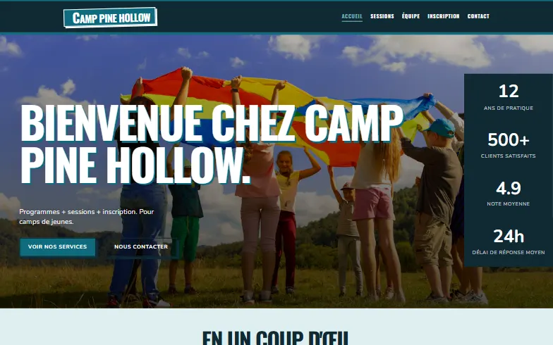La page d’accueil du modèle Camp d'Été