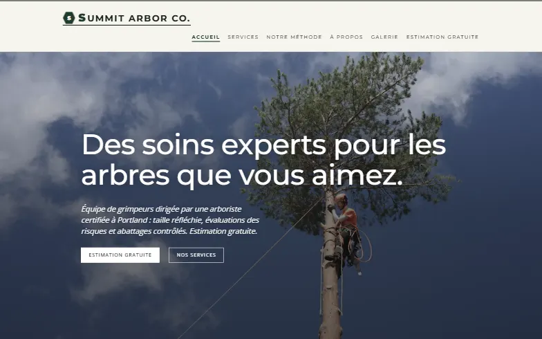 La page d’accueil du modèle Summit Arbor Co.