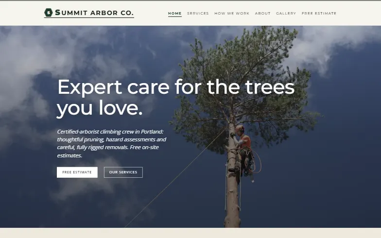 The home page of the Summit Arbor Co. template