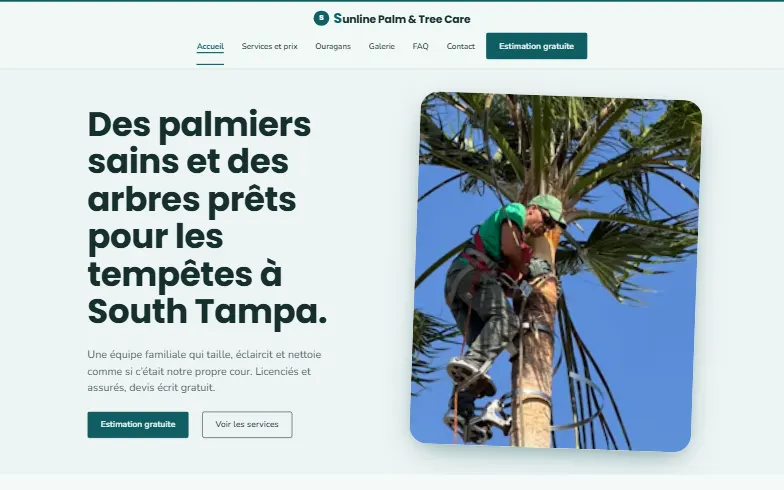La page d’accueil du modèle Sunline Palm & Tree Care