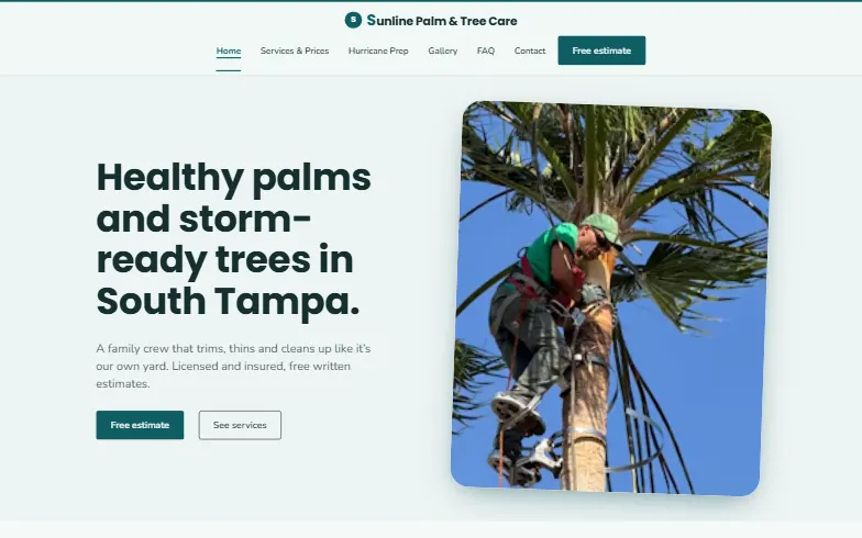 The home page of the Sunline Palm & Tree Care template
