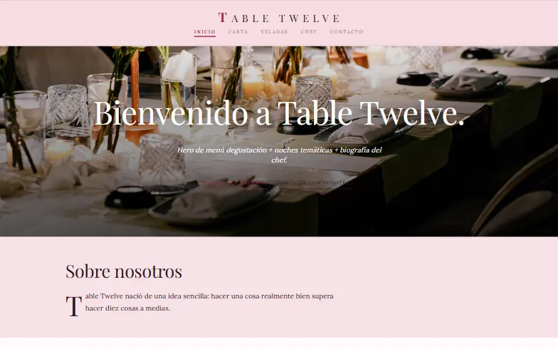 La página de inicio de la plantilla Supper Club del Chef