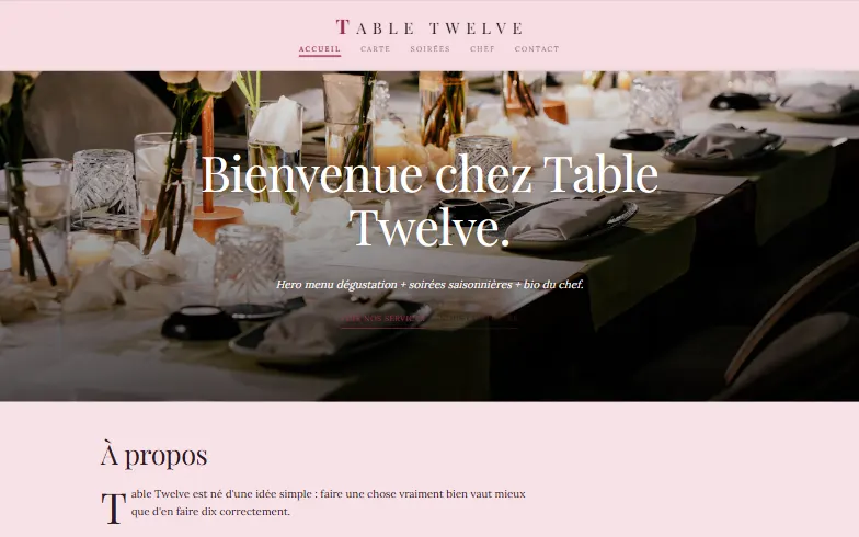 La page d’accueil du modèle Table d'Hôtes du Chef
