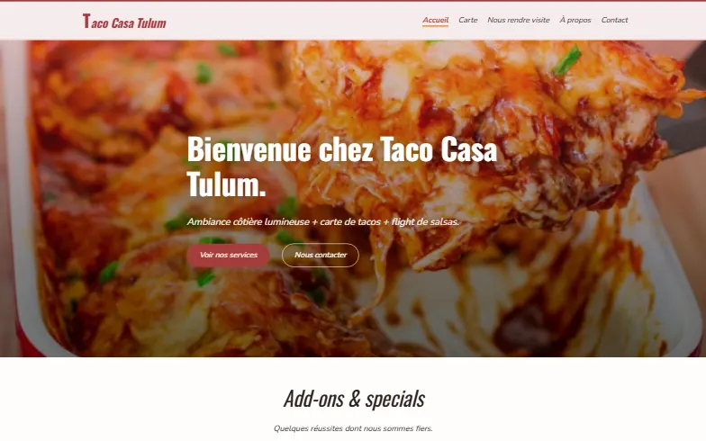 La page d’accueil du modèle Taco Casa Tulum
