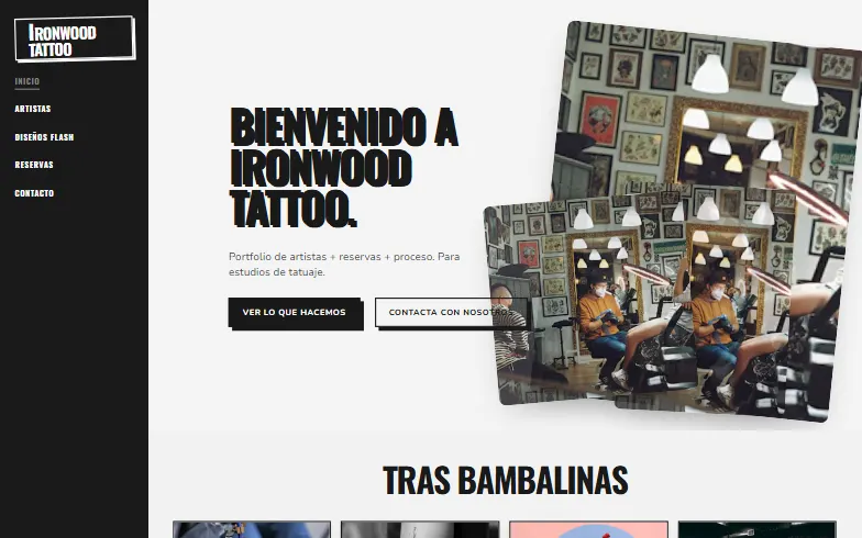 La página de inicio de la plantilla Estudio de Tatuajes