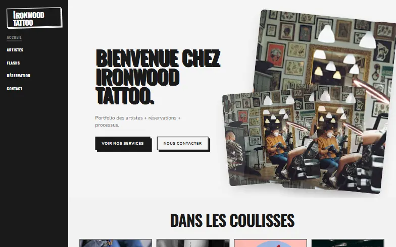 La page d’accueil du modèle Studio de Tatouage